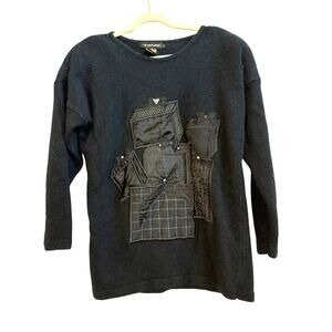 iB Diffusion Black Silk/Wool Blend Sweater with Christmas Gift Novelty Print